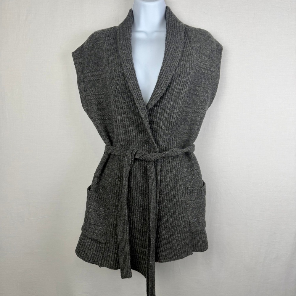 Gap Womens Gray Knit Sleeveless Belted Cardigan Shawl Collar Vest Medium